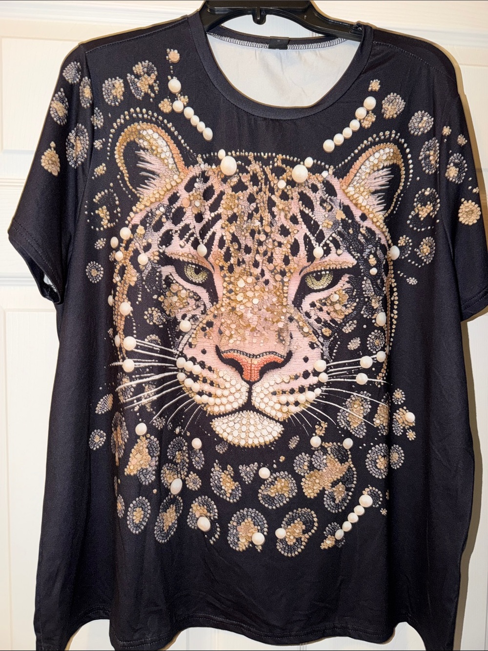 Black Women's Embellished Leopard Graphic Tee